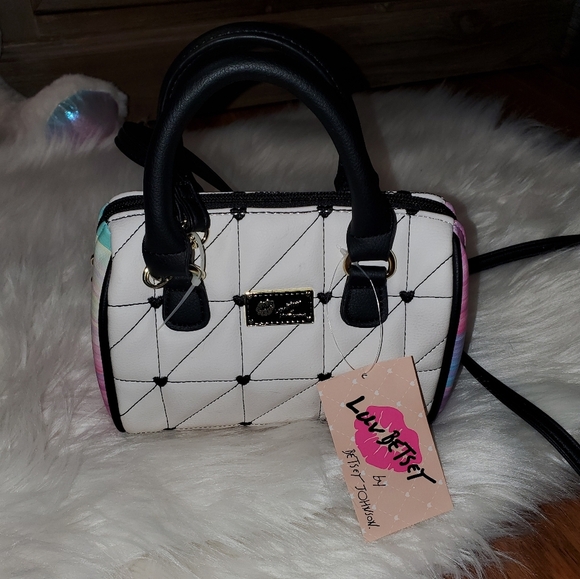 Betsey Johnson Black and White Heart Quilted Mini Bag